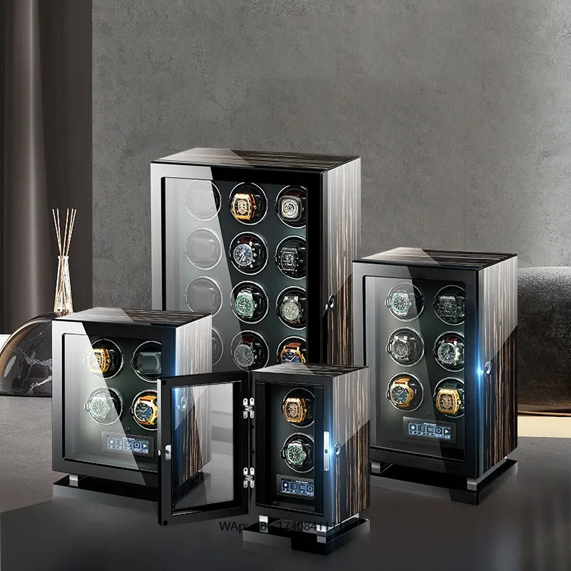 Mechanical Automatic Watch Winder Luxury Fingerprint Wood Watch Safe Box Touch Control and Interior Backlight Watches Storage