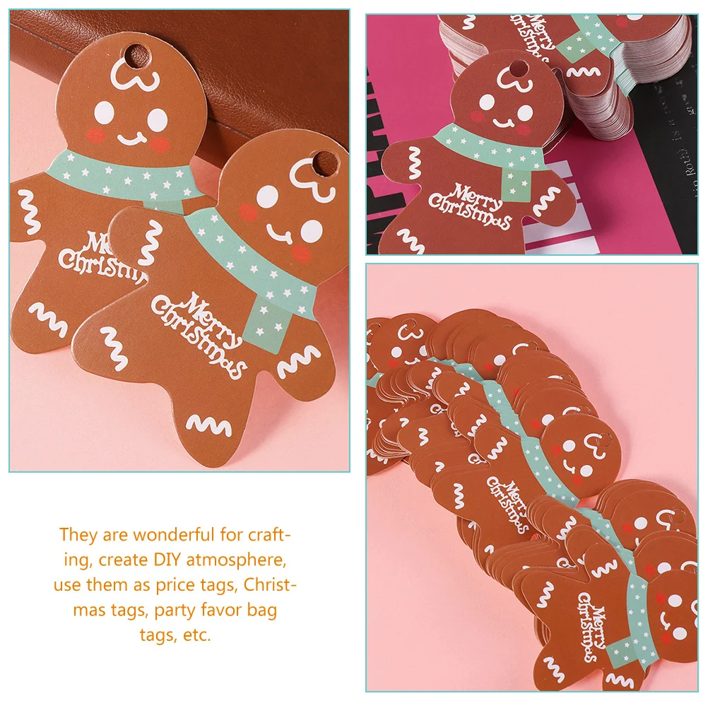 

100Pcs Christmas Gift Tags Kraft Paper Gingerbread Man Shape for Gift Bags Cake Wrapping Craft Tags Christmas Party Supplies