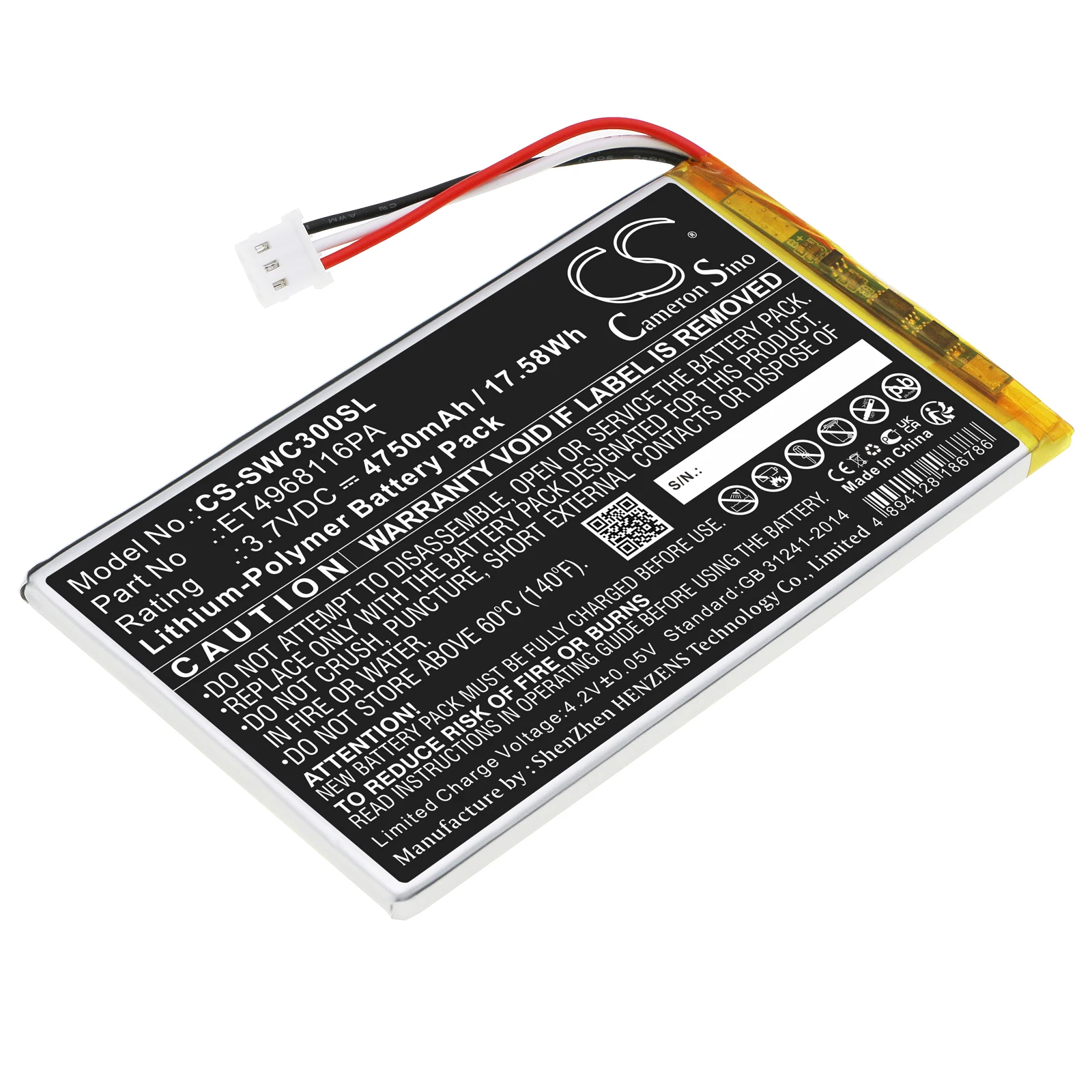 CS Replacement Battery For Swing Caddie SC300, SC300 Portable Golf Launch Mon ET4968116PA 4750mAh / 17.58Wh Media Player