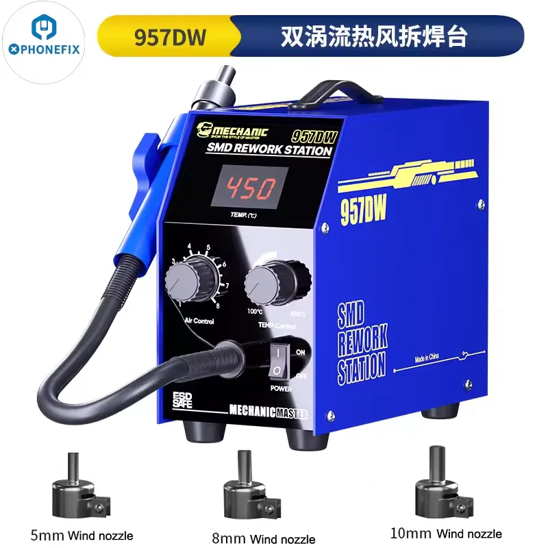 MECHANIC NEW Upgrade Fan High Air Volume 957DW Desoldering Station with Two-scroll Hot Air Fast Heating SMD Rework Station
