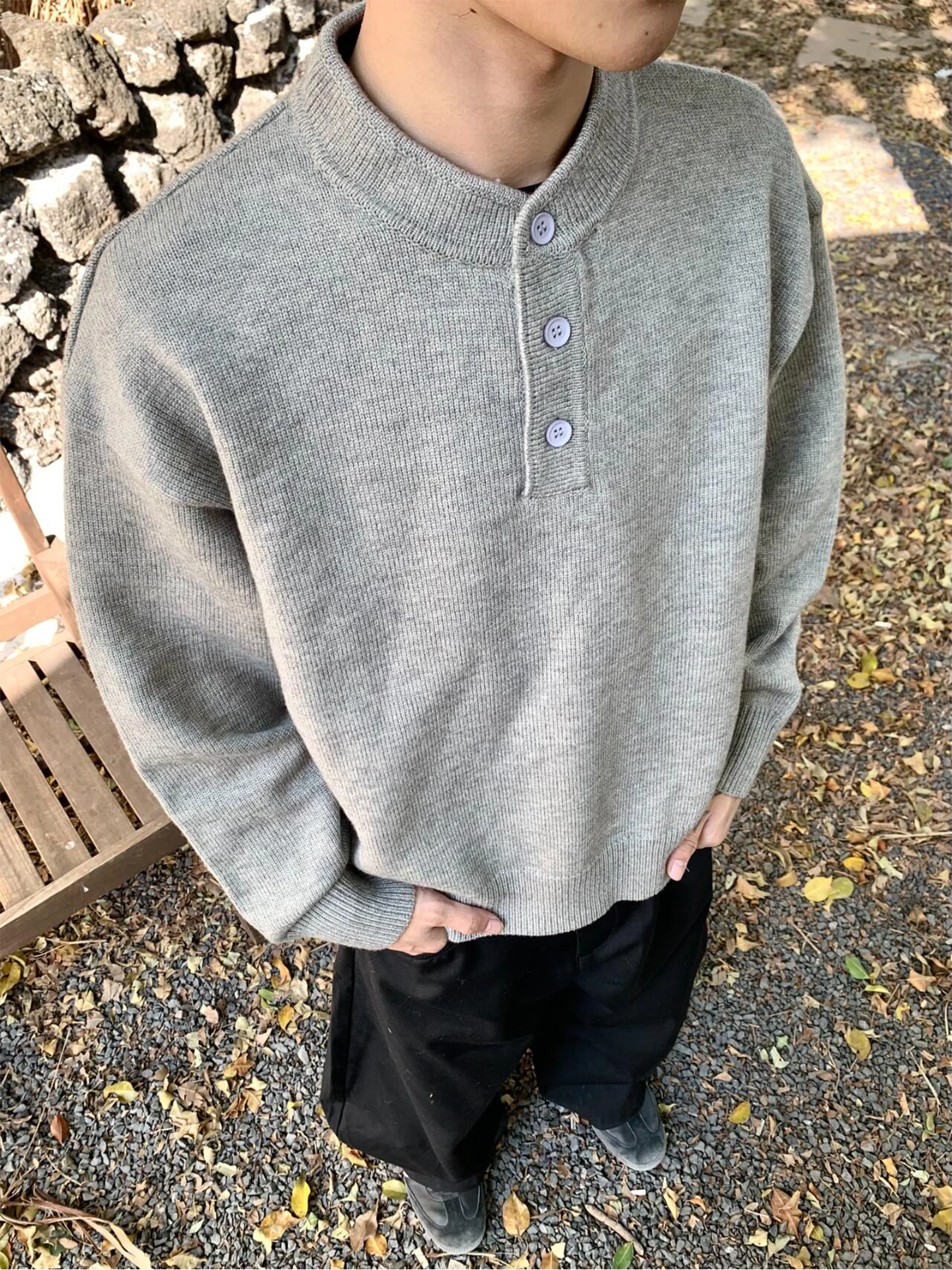 

Men's Henry Collar Knitwear round Ne Base Layer Inner Wear American Retro Sle Cleanfit Korean Sle Polyester Fiber