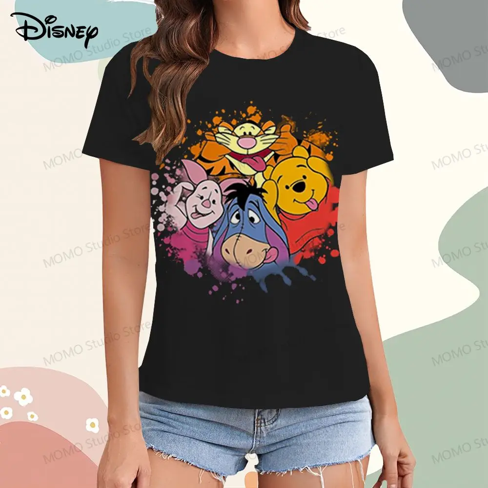 Disney Winnie Pooh Women's T-shirt XS-3XL O Neck Woman Clothing Tops Y2k Summer Short Sleeve Street Wear Kawaii 2024 Clothes Tee