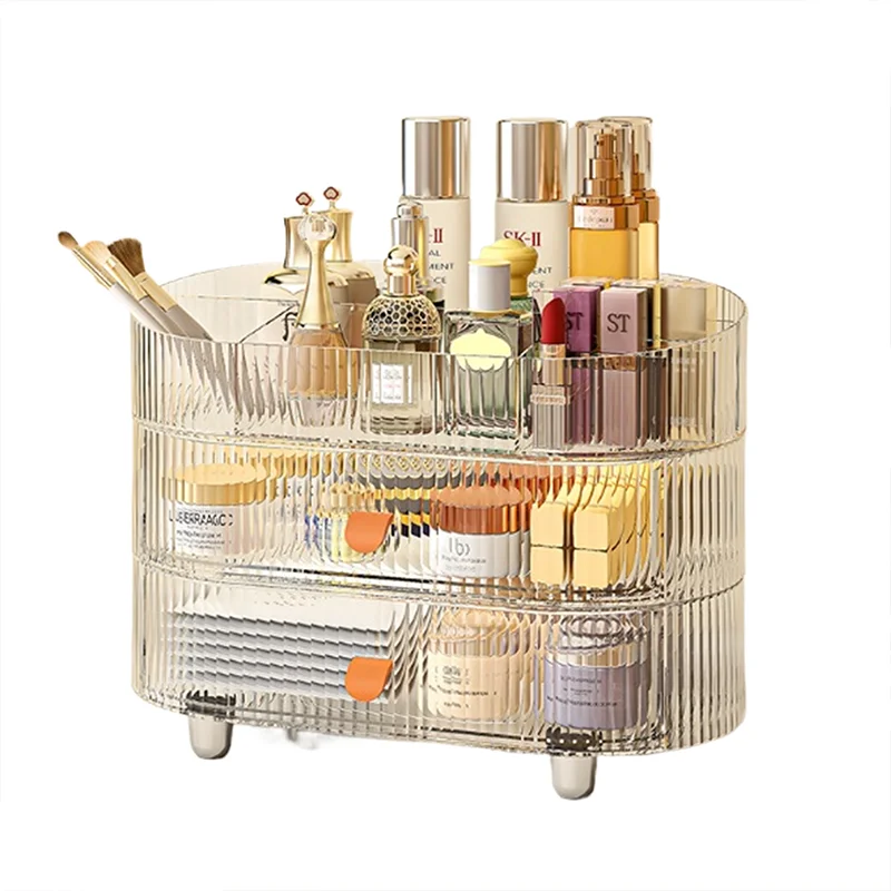 

Simple Stackable Plastic Dresser Drawer Organizer for Dresser Frame Cosmetics Organizer (3 Layers Light Luxury Transparent Color