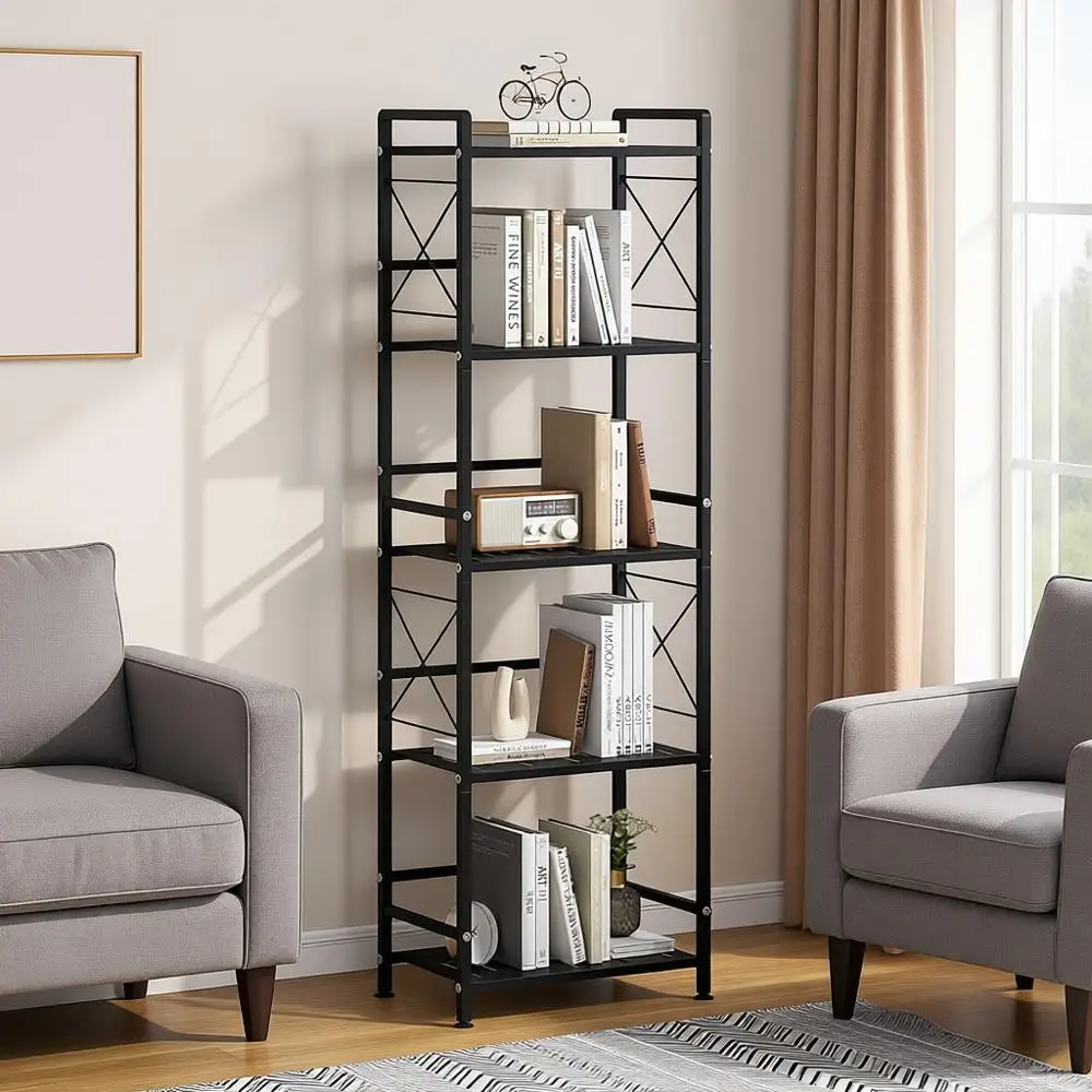 

5-ярусный металлический стеллаж для хранения вещей для ванной, кухни, гостиной, спальни и офиса - широкий, черный