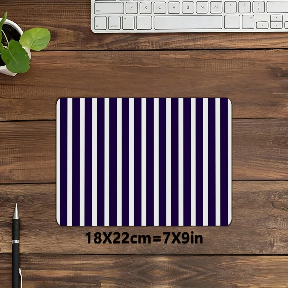 Navy Blue White Striped Mouse Pad, Non-Slip Desk Mat, Minimalist Preppy Office Decor