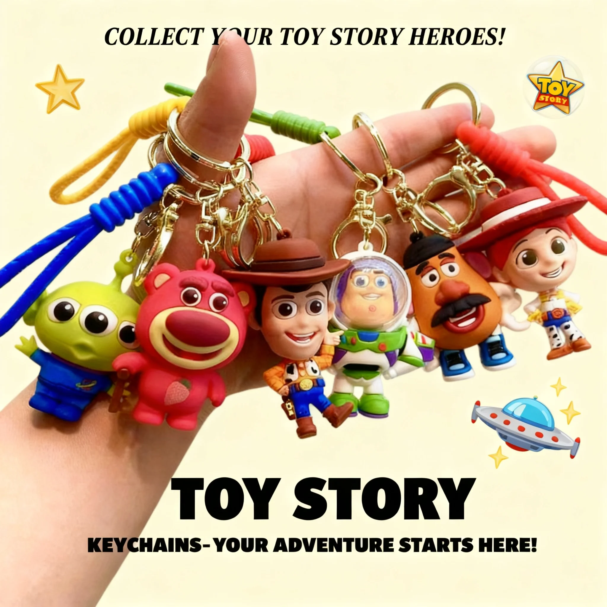 Toy Story Buzz Lightyear Plush Keychain Strawberry Bear Three Eyed Monster Doll Pendant Backpack Charm Exquisite Collectible view 5