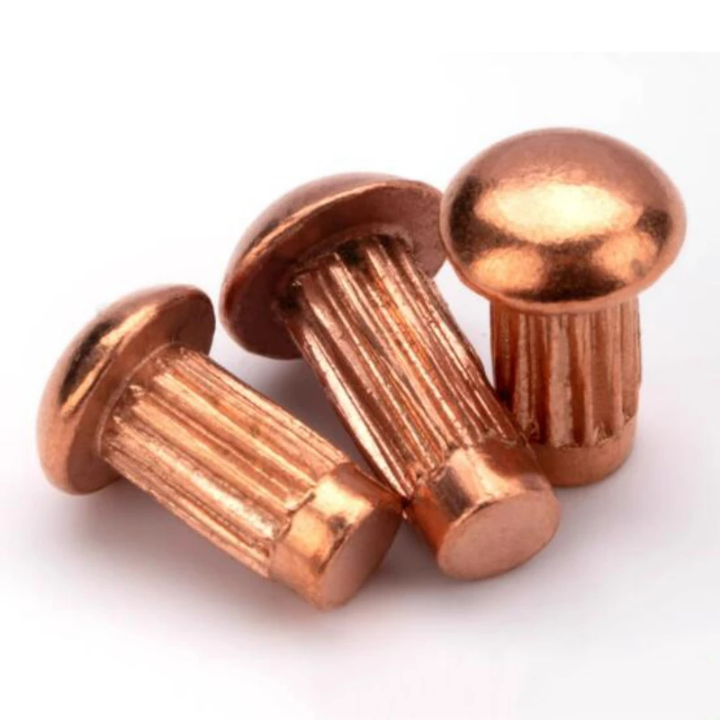 40-400pcs M2 M2.5 M3 M4 GB827 Copper Button Round Head Knurled Solid Shank Solid Rivet for Label Name Plate  Length 3-12mm