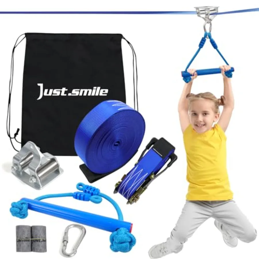 

Backyard zip line kit for kids: stainless steel pulley slider with swing seat 60ft ninja slackline durable black finish easy as