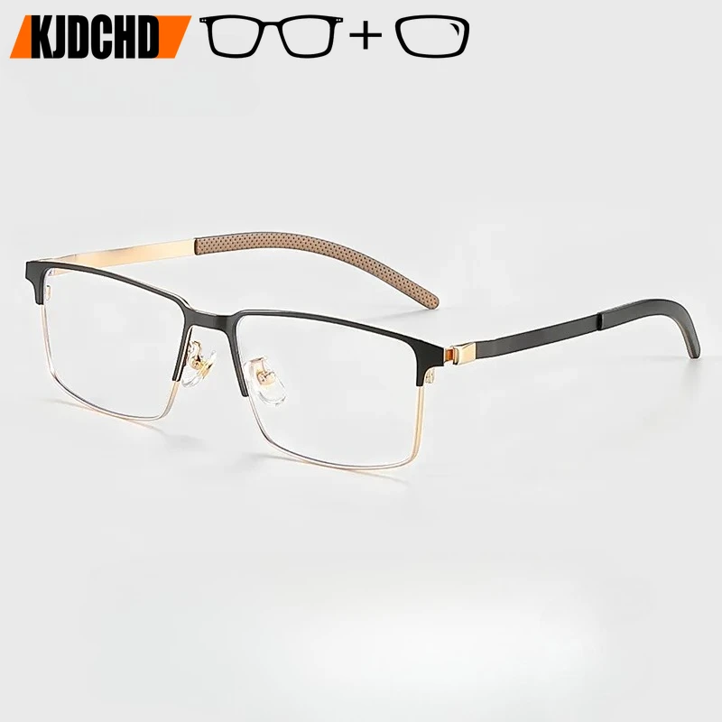 

KJDCHD New Fashion Man Big Size Eyewear Business Square Frame Alloy Myopia Hyperopia Progressive Optical Prescription Glasses