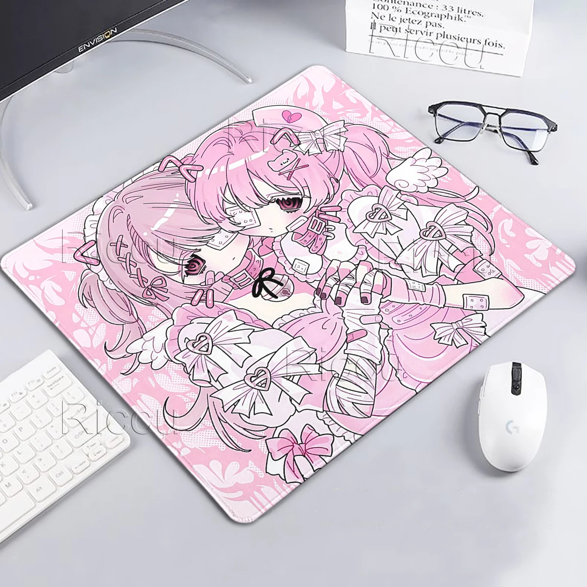 Cute Pink Anime Girl Mouse Pad Sleepy Angel Desk Mat Office Keyboard E-Sports Pads Desk Accessories XS PC Gaming Rubber Mousepad