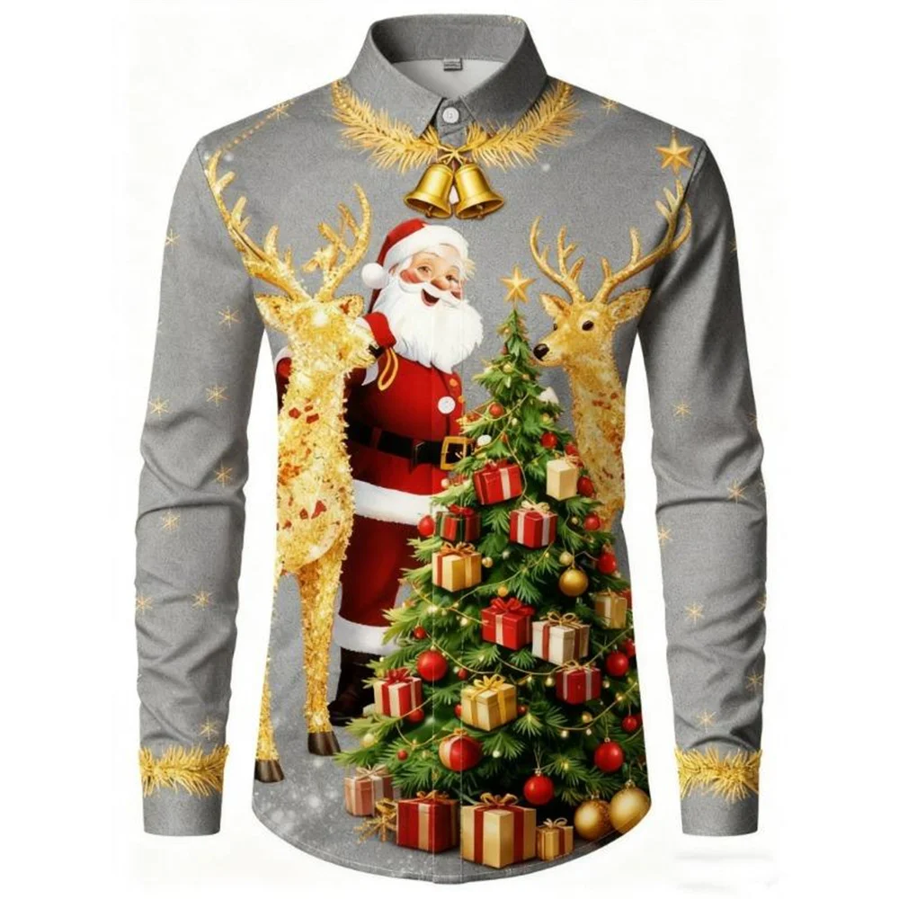 Galaxy Sparkle Long Sleeve Shirt Men Blue Star Print Button Up christmas Shirt Cosmic Gradient Night Party Casual Fashion Top