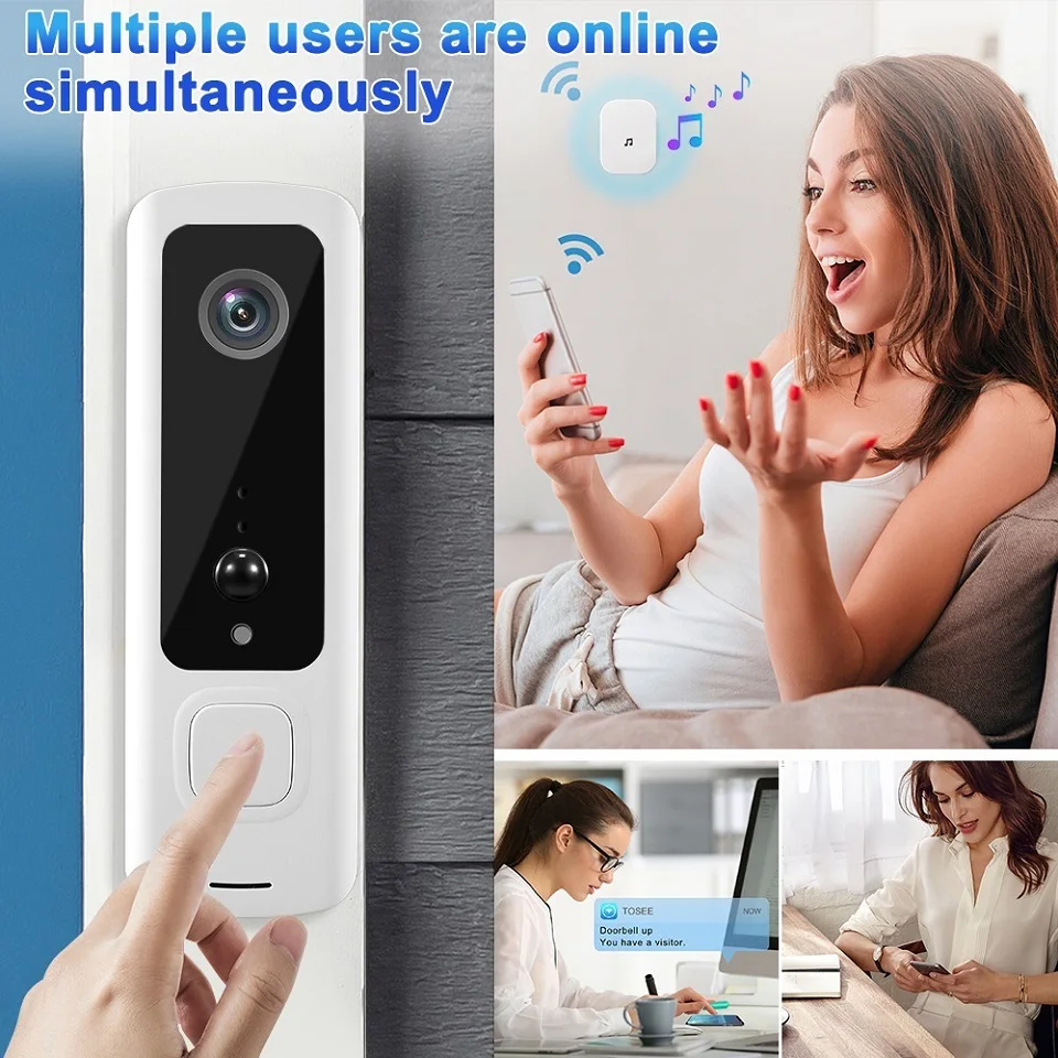 Caméra de sonnette Wi-Fi sans fil pour maison intelligente, alarme PIR, interphone de porte, caméra de sécurité, vision nocturne infrarouge, vidéo, tendance e