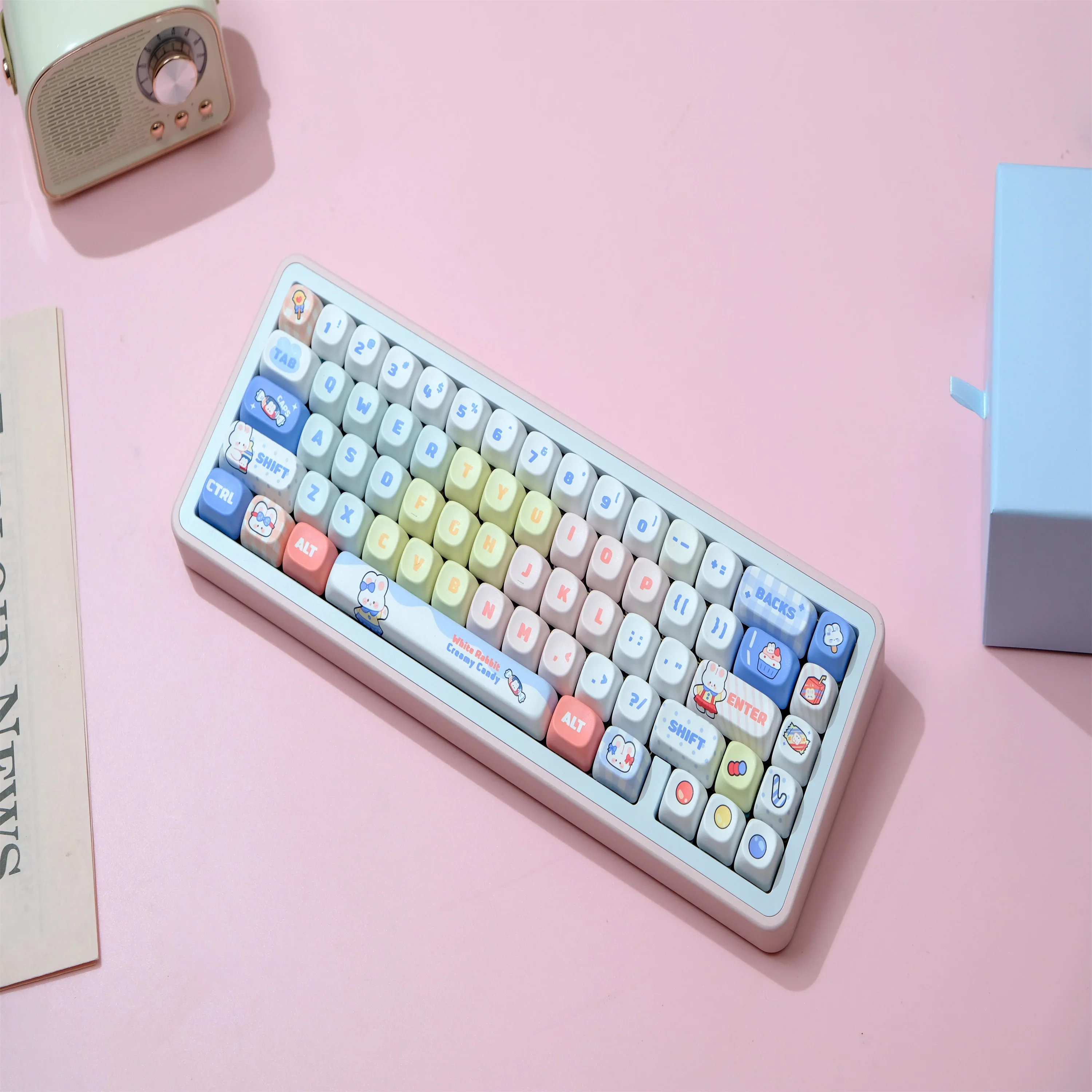 White Rabbit keycap 126 key PBT material MOA highly sublimation process Suitable for a variety of mechanical keyboards