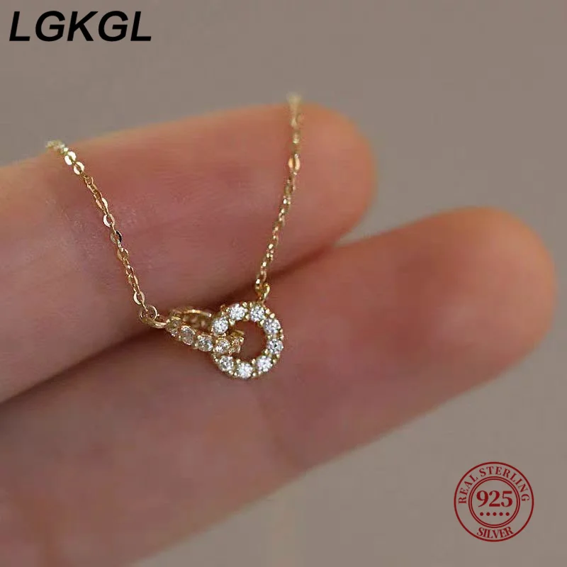 LGKGL 925 Sterling Silver Bracelet Interlocking Circles of Cubic Zirconia 14K Gold Plated Bracelet for Women Party Engagement