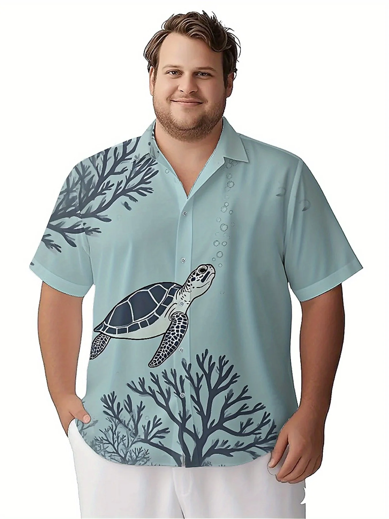 قمصان هاواي مقاس كبير للرجال بنمط السلحفاة والمرجان، قمصان ألوها للجنسين، جديدة في الصيف، ملابس الشارع