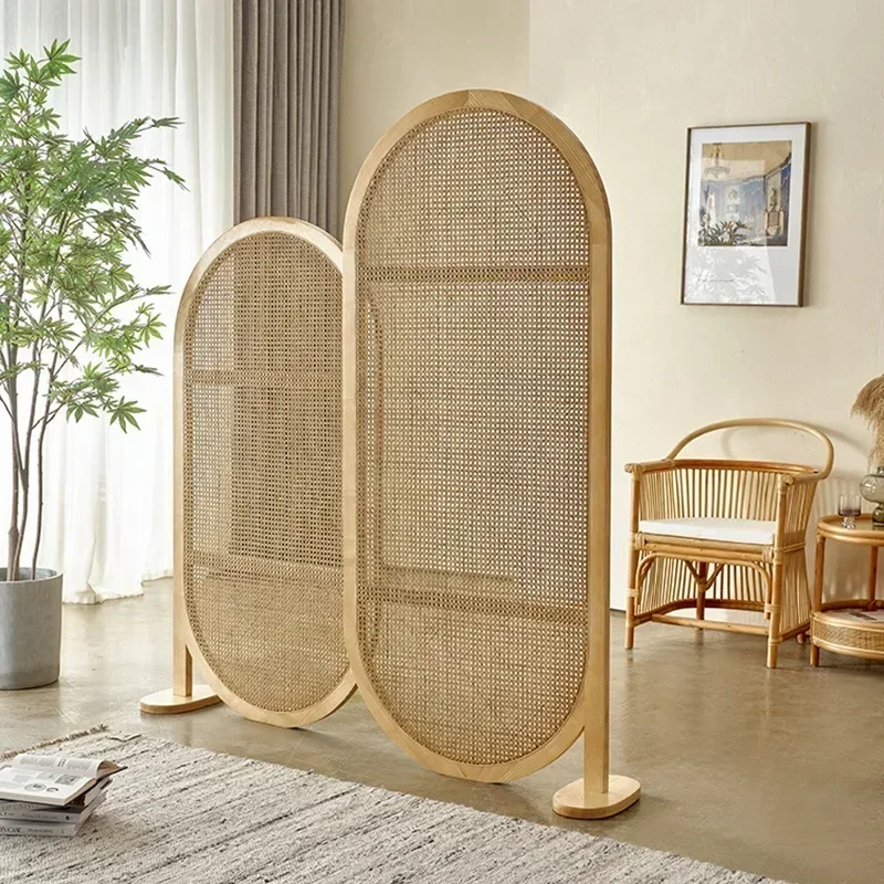 Japanese-style Wooden Rattan Screen Partition Moved Porch Block Ash Solid Wood Simple Dividers Scree