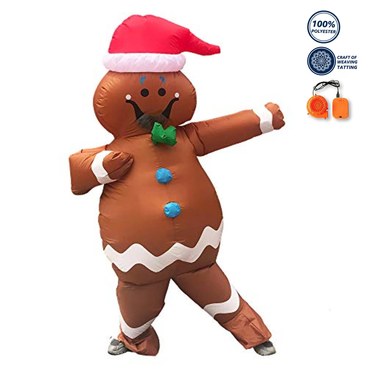 Gingerbread Man Inflatable Costume Adult Funny Blow Up Suit Unisex for Christmas Xmas Party Holiday Gift Cosplay Outfit