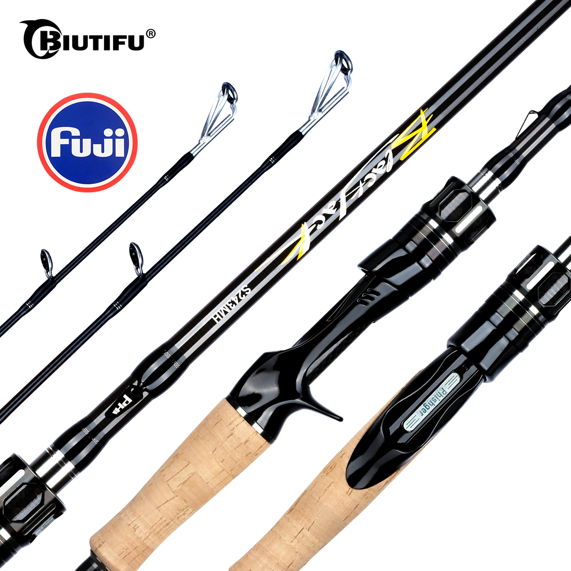 BIUTIFU Spinning Casting Fuji Fishing Rod 1.8/2.1/2.4/2.7/3.0/3.3m T800 Carbon 2Tip ML/M/MH/H Lure 5-80g Travel Baitcasting Pole