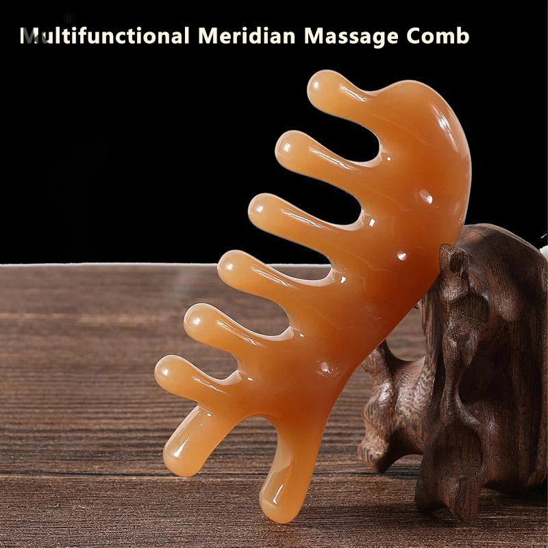 

Five Teeth Resin Meridian Massage Comb Head Face Neck Acupuncture Therapy Scraper Scalp Relaxation Wide-Tooth Massager