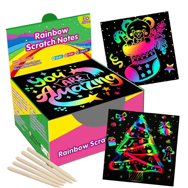 

100 Sheets Magical Scratch Memo Boxes Rainbow Scratch Mini Art Notes Art Handmade DIY Party Supplies Xmas Birthday Gift Card