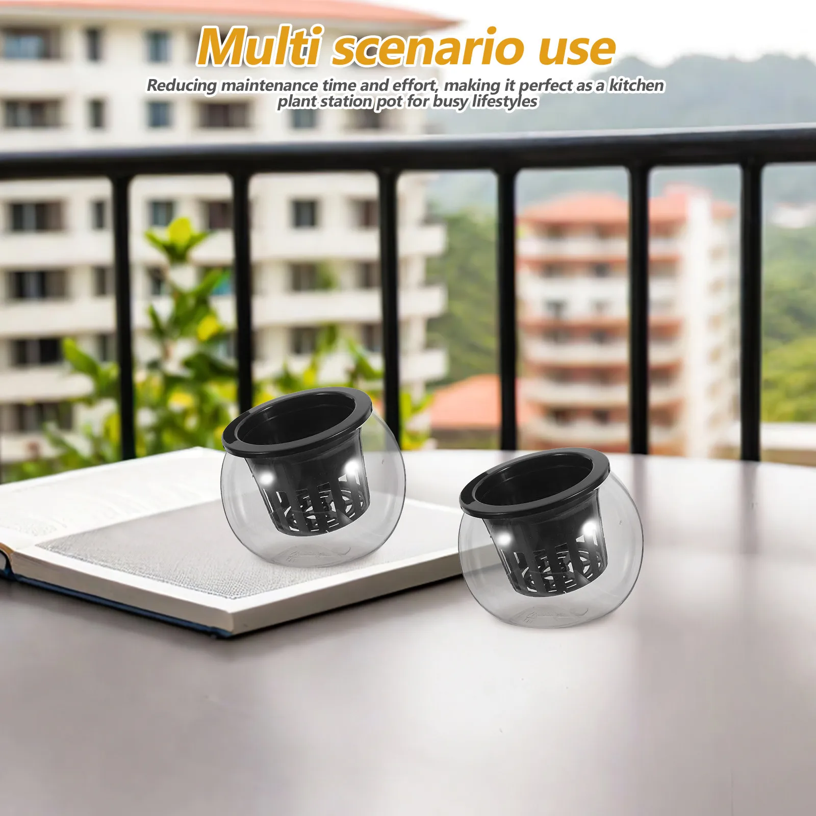 2Pcs Desk Hydroponic Planter Pot Slotted Net Cup Station Transparent Fish Bowl Plant Propagation Station for Indoor Office