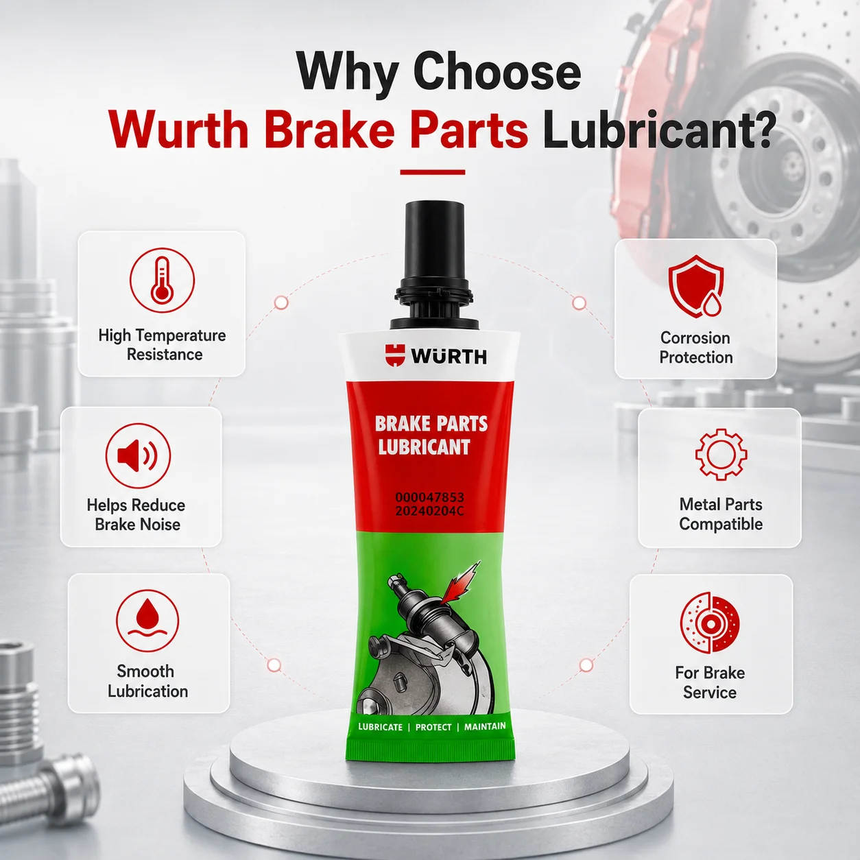 Wurth Brake Lubricant 10g Smooth Heat-Resistant Grease for Brake Calipers Guide Pins Pistons Automotive Use