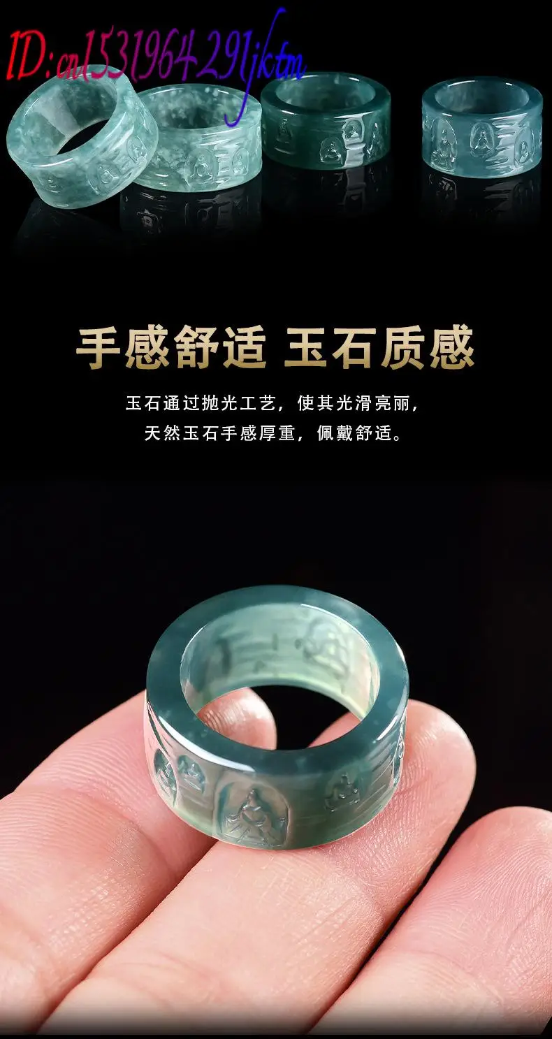 Natural Burmese Jadeite Buddha Ring Luxury Gemstone Designer Jewelry Fashion Charm Amulet Carved Real Jade Gifts for Women view 5