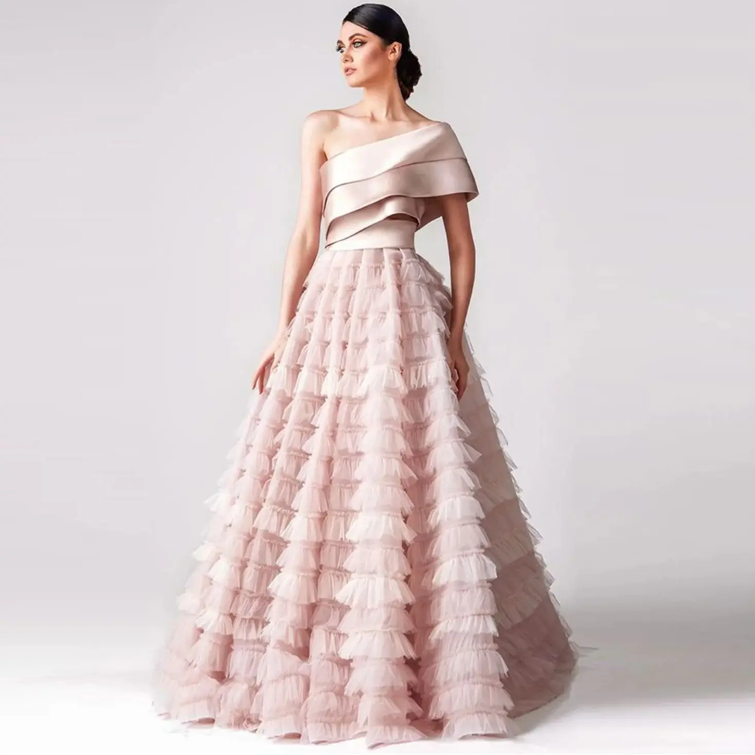 Aileen Princess Pink Multi-layer A-line Dresses for Formal Occasions Dubai Evening Dress 2024 Luxury Ball Gowns Gala