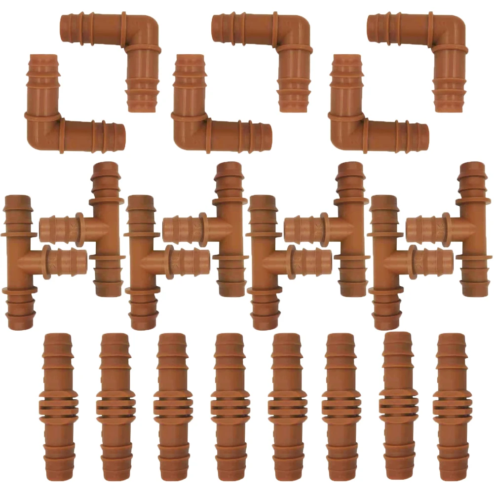 16mm Drip Tubing Fittings Kit With Barbed Straight Couplers T Shape Tees And 90 Degree Elbows For Consistent Water Delivery