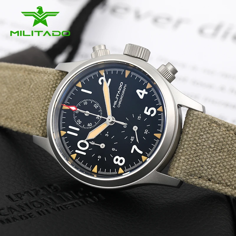 MILITADO Chronograph 39mm Watch BGW-9 Luminous Retro Military 100m Waterproof VK61 Quartz Movement Steel Vintage Men Wristwatch