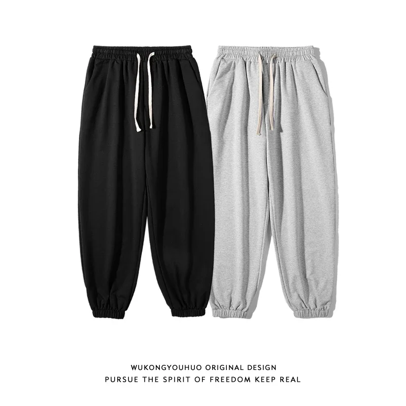 Sports Pants Pure Cotton Micro Elastic Loose  Retro Simple Solid Color Ankle-Tied Fashion Street Loose Couple Casual  All-Match