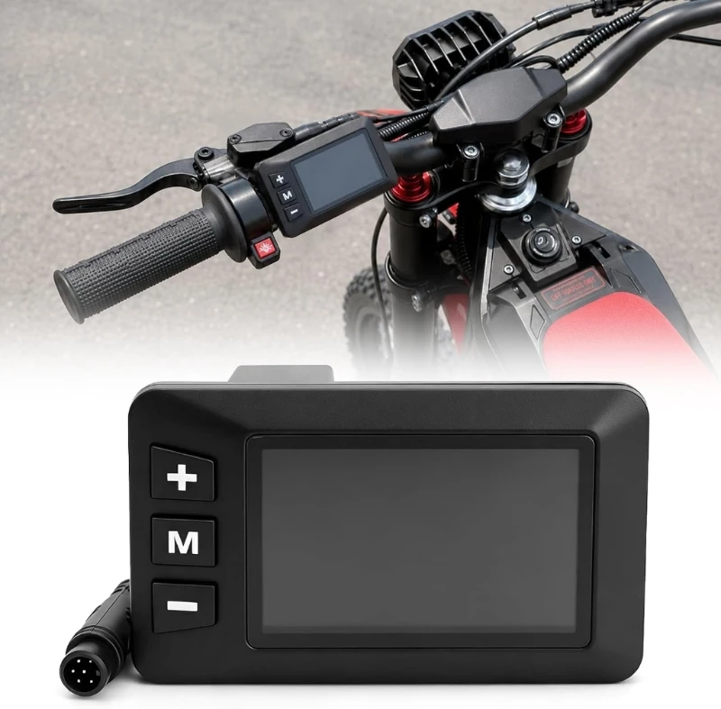 Motorcycle Instrument Display Screen with 5 Pin Cable and Three Button Layout Black Housing Handlebar Bar Mount for IN 10