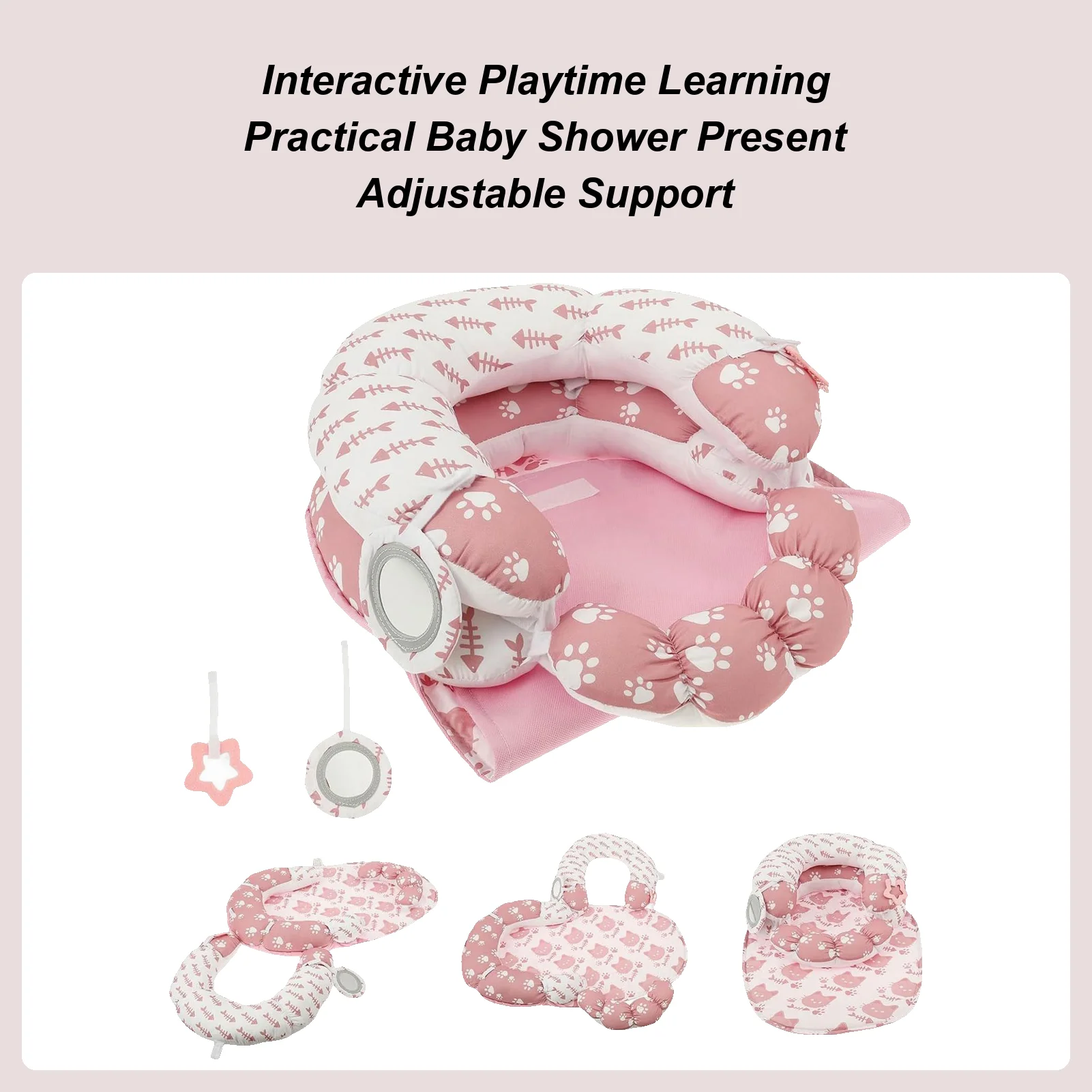 

Игровой коврик с подушкой для живота Подушка для времени живота и игровой коврик для сидения со съемными игрушками для раннего сенсорного обучения