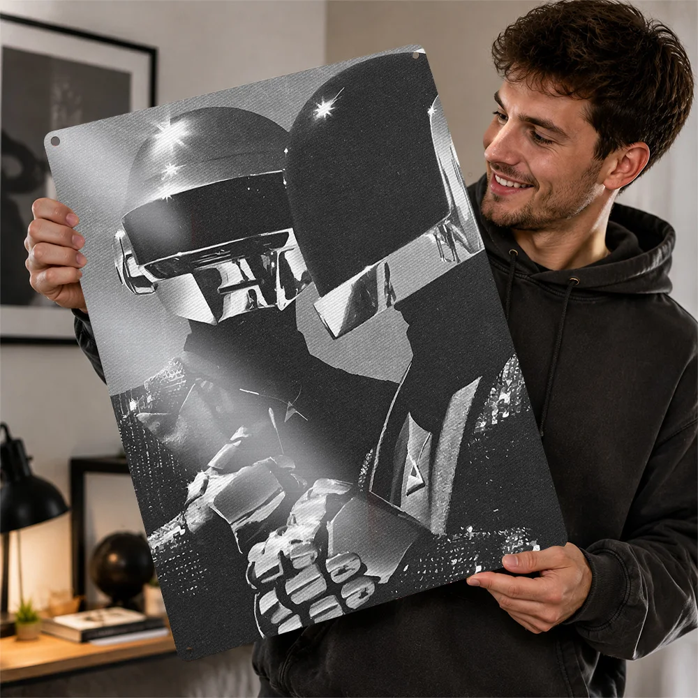 Daft Punk Printed Poster Customized Aluminum Metal Sign Turntable Performer Wall Art Created For Home Lounges Or DJ Collectors
