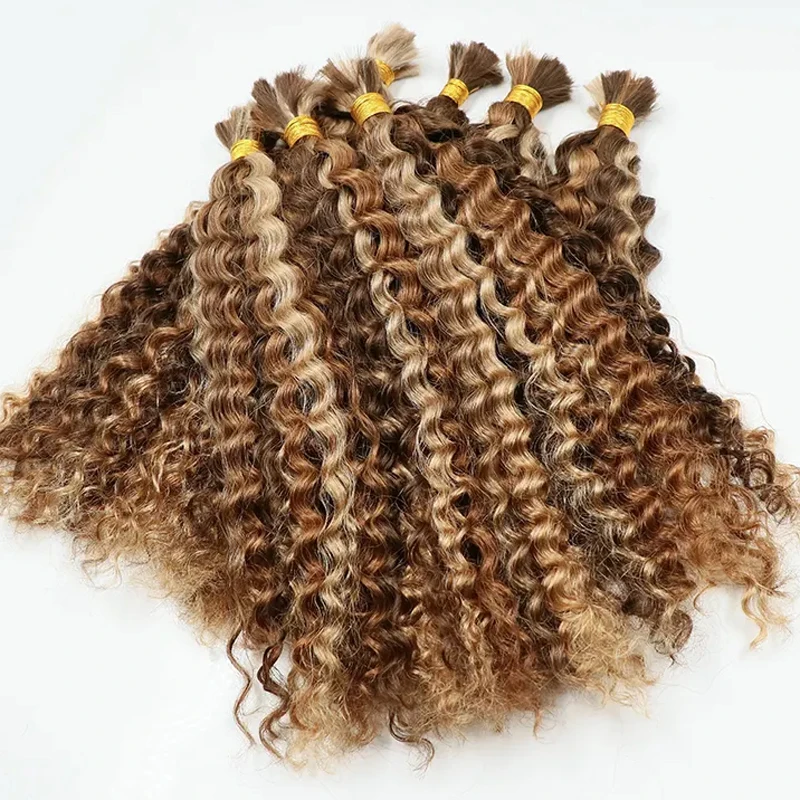 100% Virgin Highlight Curly Human Hair Bulk Extension 613 Blonde Hair Bulk Weaving For Braiding Unprocessed Deep Wave Hair Bulk