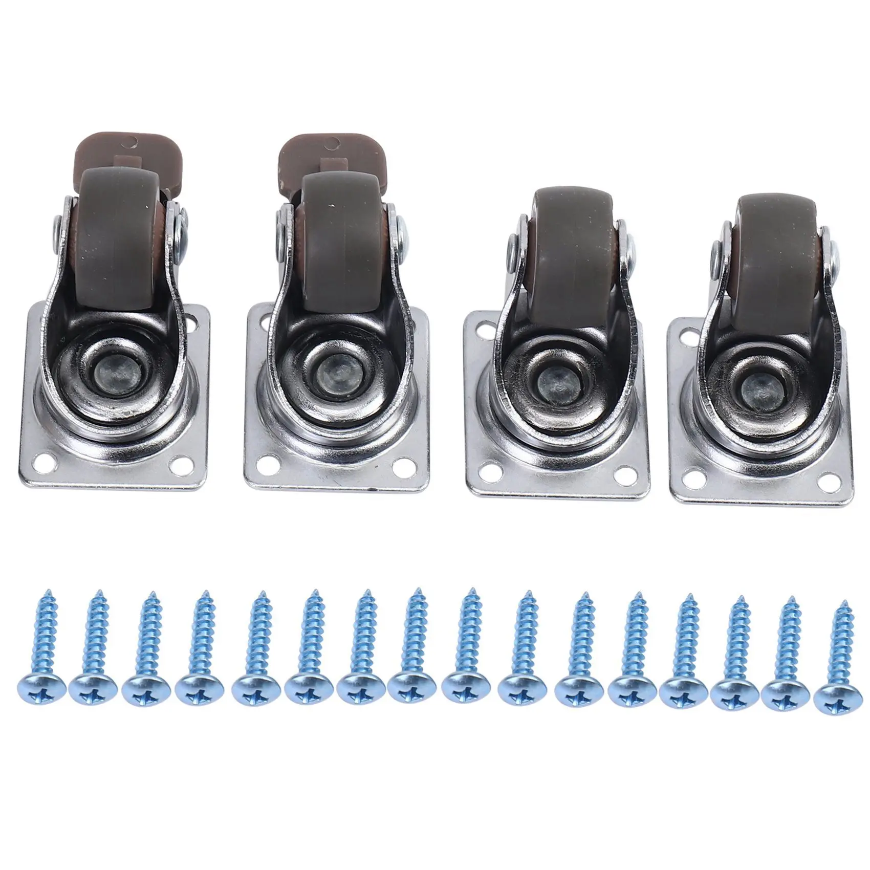 [Value Pack]4 Pack 1 inch Low Profile Casters Wheels Soft Rubber Swivel Caster with 360 Degree Top Plate 100 lb Total Capacity f