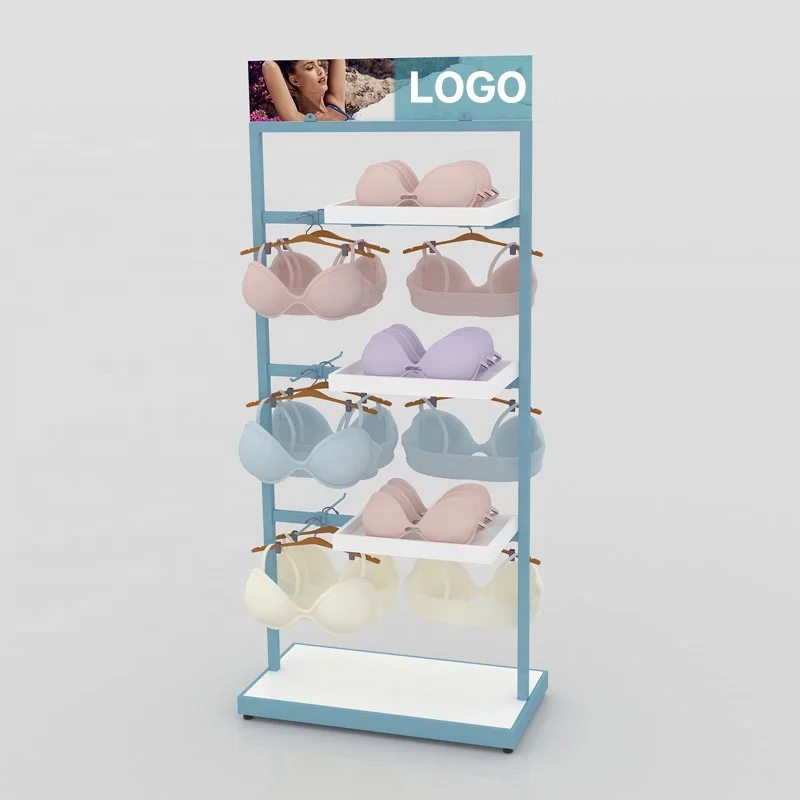 custom.Custom Underwear Shop Display Floor Metal Bras Display Racks Bikini Display with PVC Advertising Header