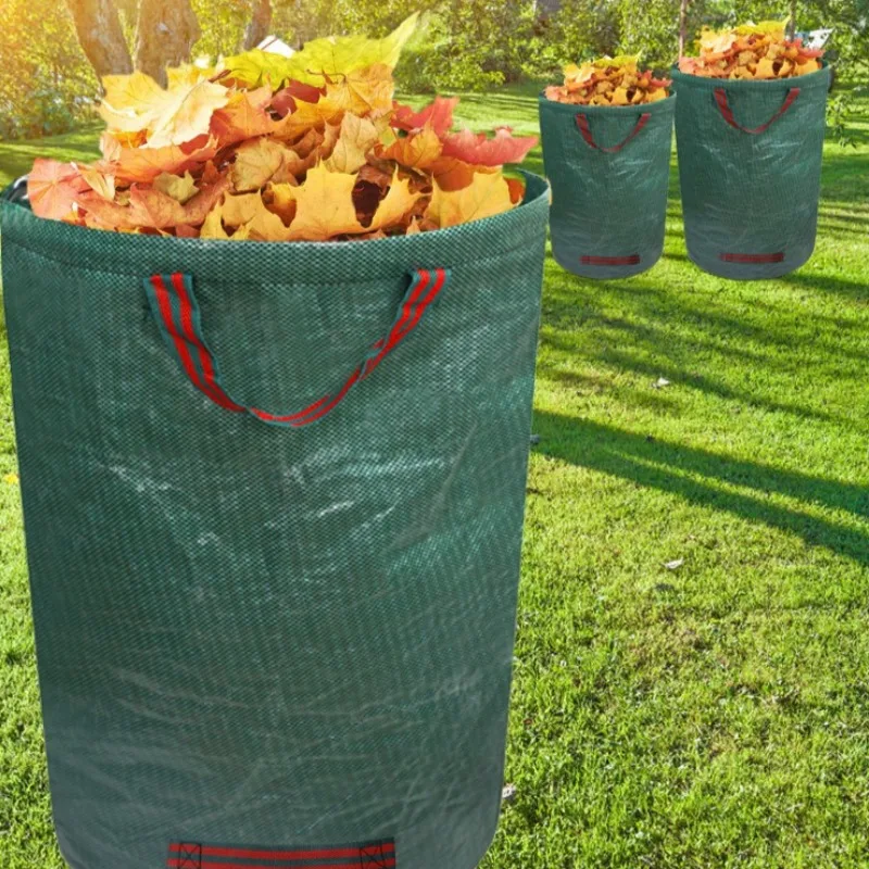 50-600L Garden Yard Waste Bag with Lid Foldable Leaf Collection Trash Can Reusable Fallen Leaves Outdoor Gardening Storage Bag