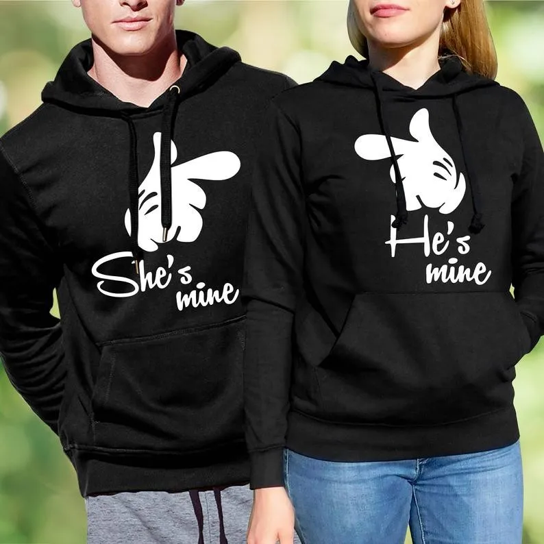 Couple Hoodies Lover  Printing She's Mine He's  Sweatshirt Woman Clothes Fleece  Women hoodie