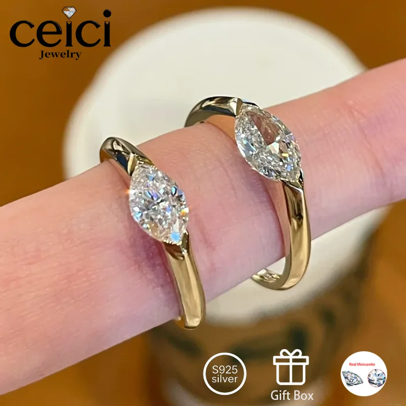 CEICI 5x10mm 1CT Real Marquise Moissanite Diamond Wedding Rings for Women 925 Sterling Silver Engagement Luxury Jewelry Gift