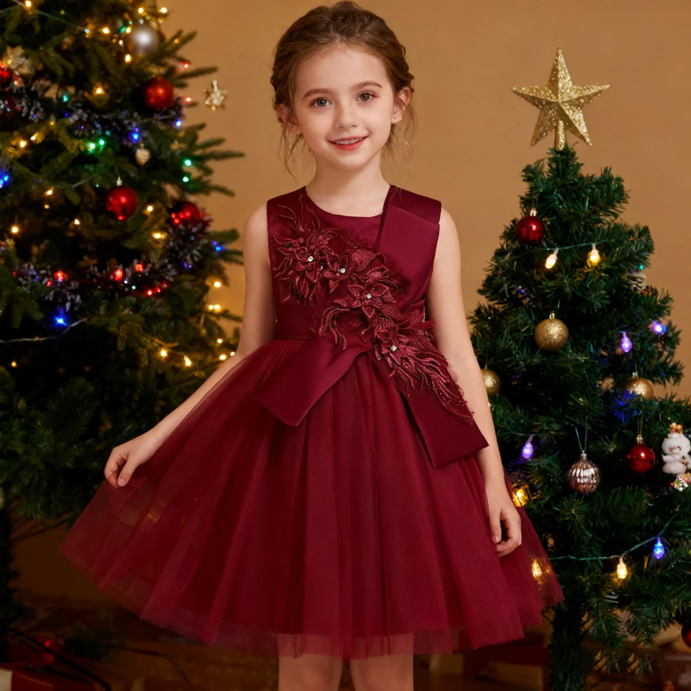 

Christmas Girl Princess Dress New Year Red Dress Girls Party Dresses Fashion Embroidery Flower Girl Wedding Dress Birthday Dress