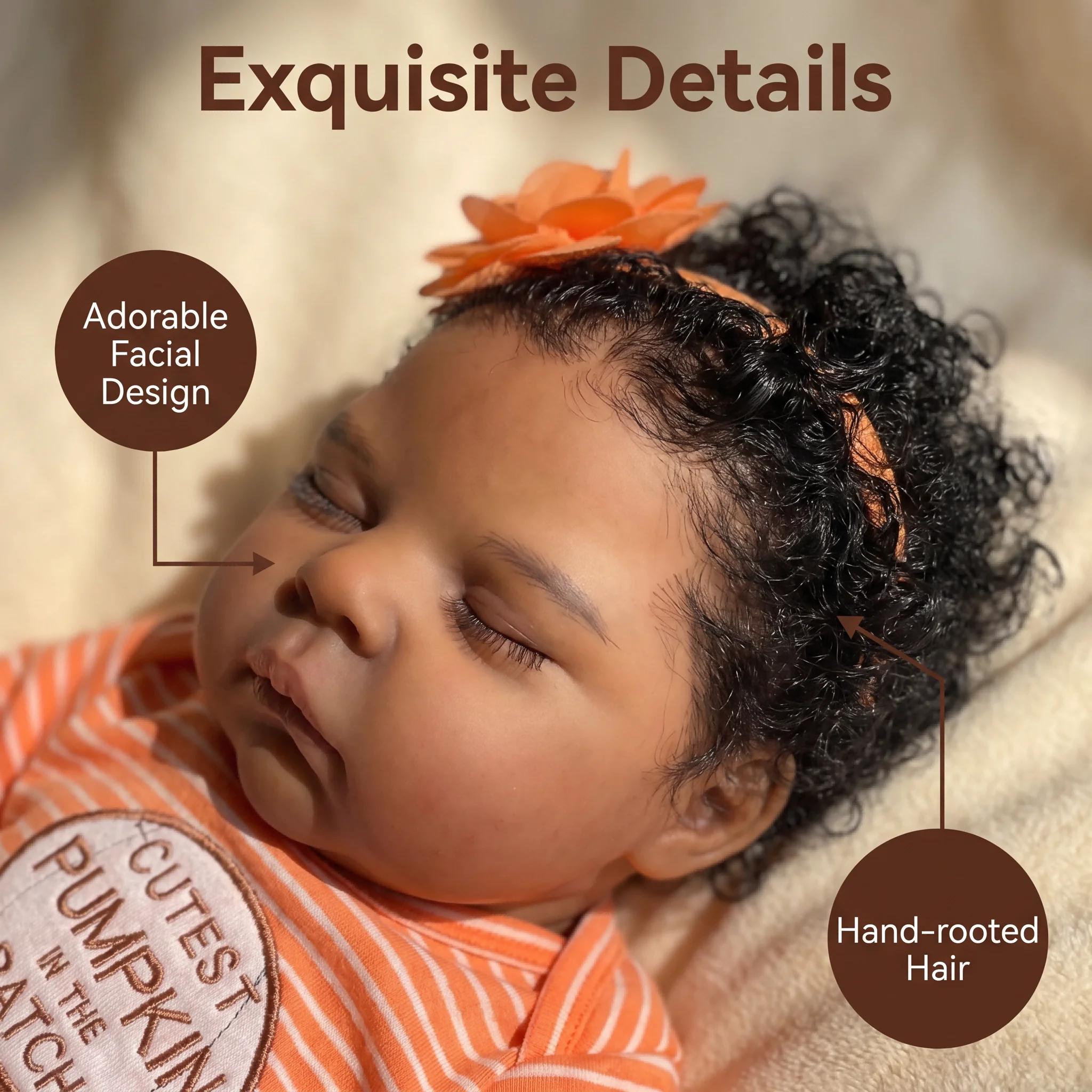 NPK 19inch Peaches Soft Body Reborn Sleeping Baby Doll Dark Skin Hand Painted Multi-Layer Rooted Hair Touch Life-Size Collectibl - view 3