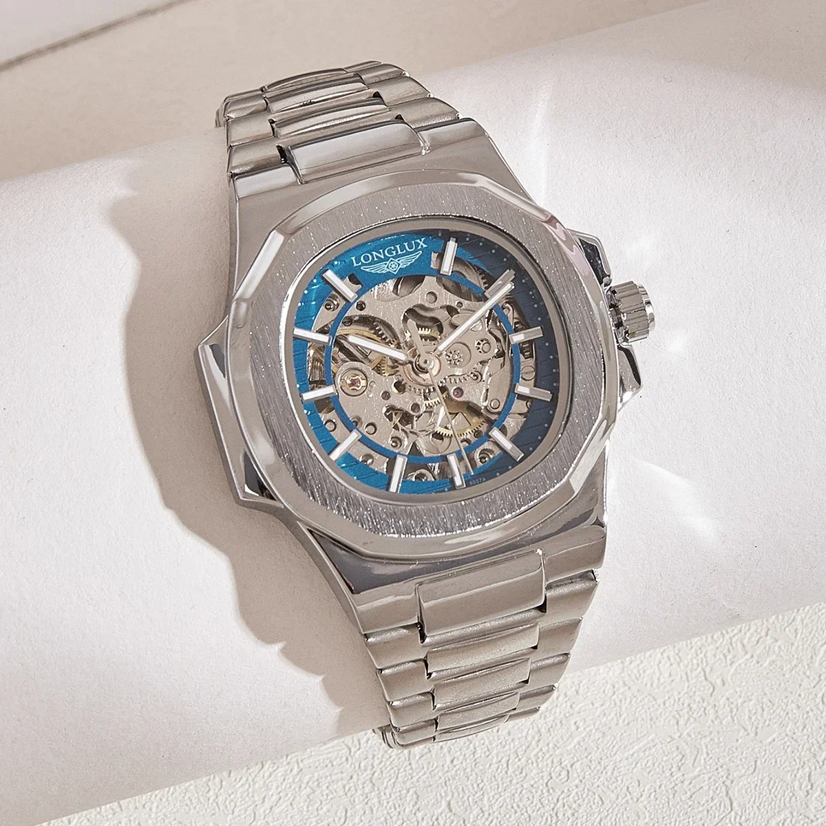 LONGLUX Men automatic mechanical watch luxury watches waterproof skeleton business cheap wholesale stainless steel gift watch