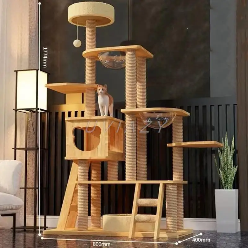 Multi-Level Wood Cat Tree Nest Cat Climbing Frame Scratching Shelf Scratcher Post Board Jumping Platform Tower Space Capsule