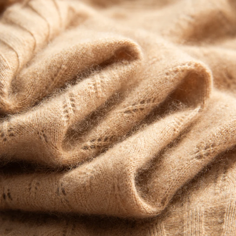 الخريف/الشتاء المرأة 100% الكشمير البلوز عادية الصلبة الجوف متماسكة سترة فضفاضة نصف عالية الرقبة الجاكار القمم الدافئة البلوز