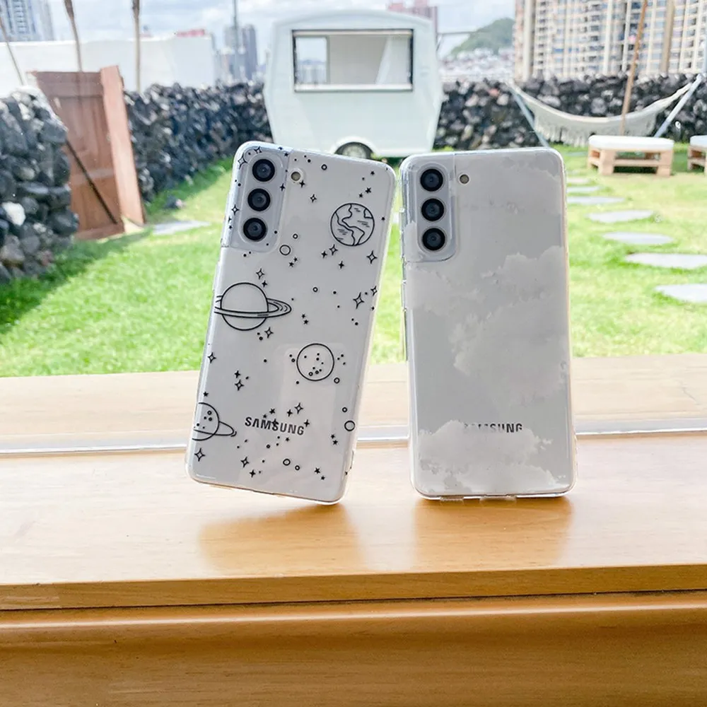 Fashion Star Space Cloud Klare Handyhülle für Samsung Galaxy S24 S23 Plus S22 Ultra Transparente stoßfeste Softcover