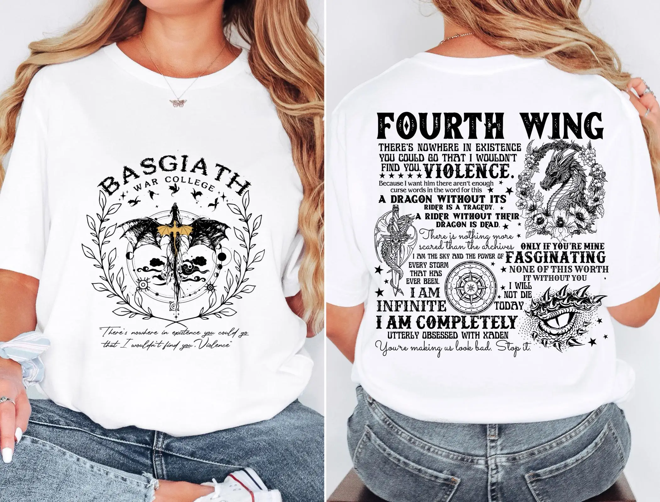 Fourth Wing T-shirt Basgiath War College Dragon Fantasy Book Graphic Tees Unisex Black Short Sleeve Oversized T Shirts