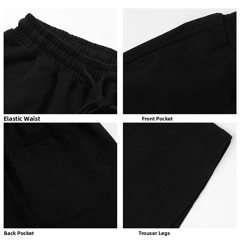Vintage Letter Print American Style Black Casual Shorts Men Summer Basketball Sport Retro Heavyweight Five-Quarter Pants