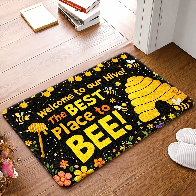 1pc, 2pcs, 3pcs Honey Bee Hive Doormat, Bath Mat, Durable Machine Washable Rugs, Ideal for Living Room, Bedroom, Office, Indoo