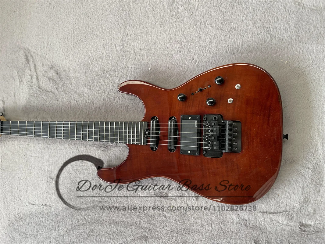 Red Brown electric Guitar Mahogany Body Vibrato Bridge Black Tuner 18V battery Rose Wood fingerboard PC Guitar